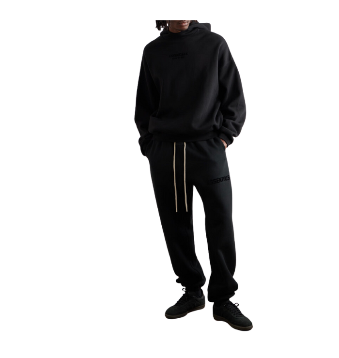 Fear of God Essentials Hoodie 'Jet Black' (FW23) full tracksuit front view