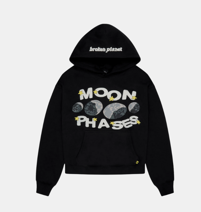 Broken Planet Market Midnight Black Moon Phases Hoodie