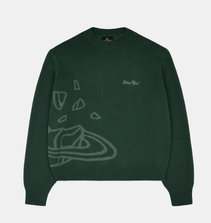 Broken Planet Market Forest Green Planet Knit Sweatshirt