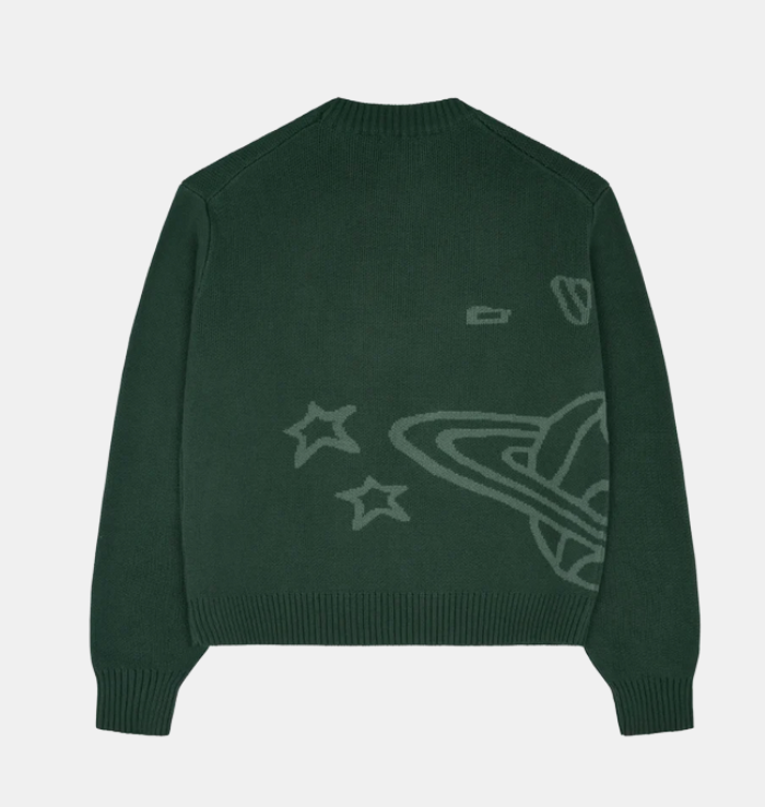 Broken Planet Market Forest Green Planet Knit Sweatshirt