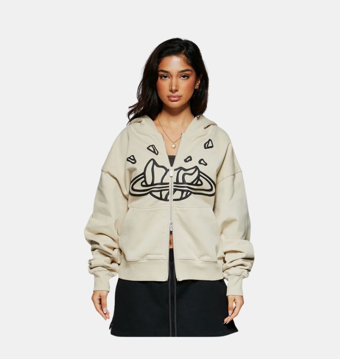 Broken Planet Market Zip-Up Hoodie Bone White