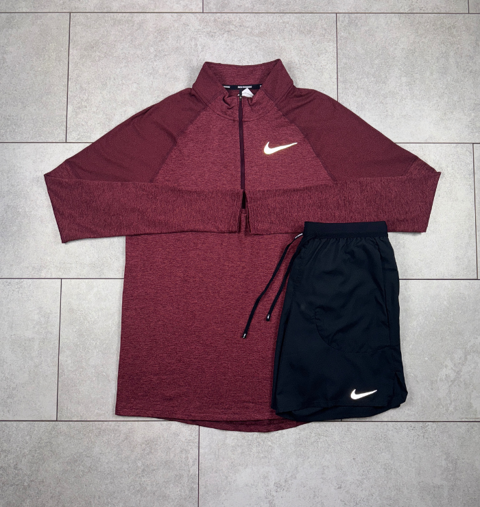 Nike 1/4 Maroon Running Top & Black Shorts