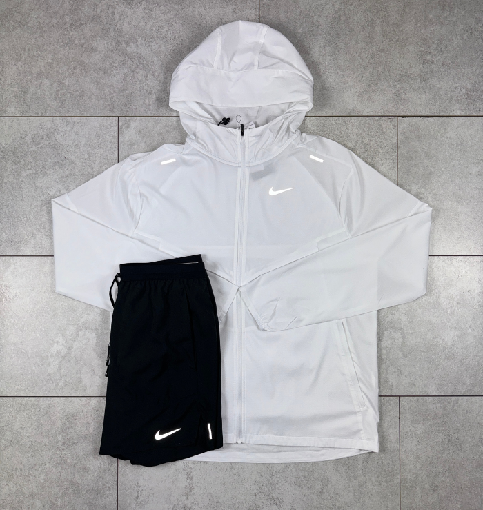 Nike White Windrunner Jacket & Black Flex Stride Short Set