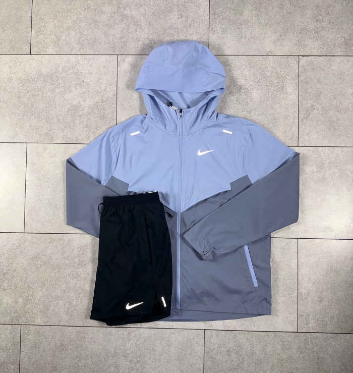 Nike Cobalt Bliss Windrunner Jacket & Black Flex Stride Short Set