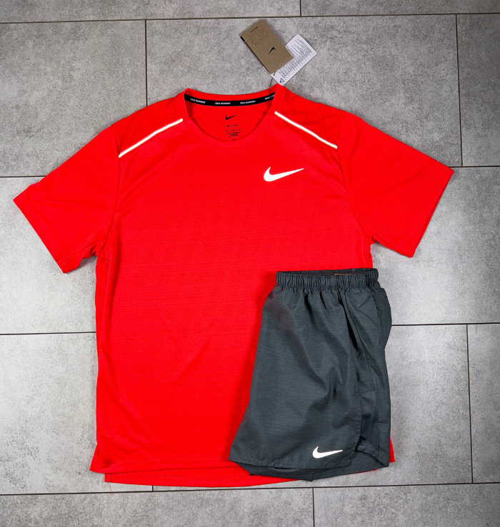 Nike Miler Bright Crimson & Grey Short Set