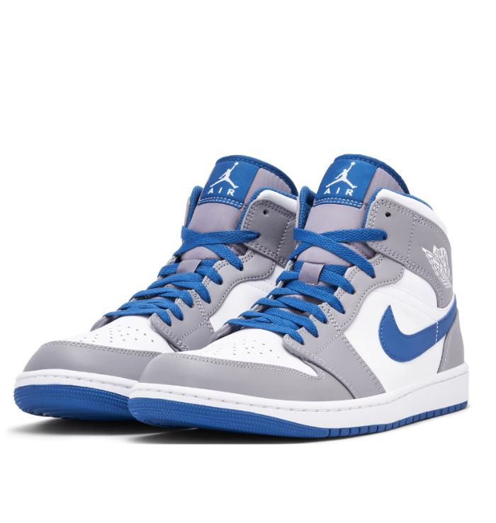 Nike Air Jordan 1 Mid  'Cement True Blue' FRONT SIDE VIEW