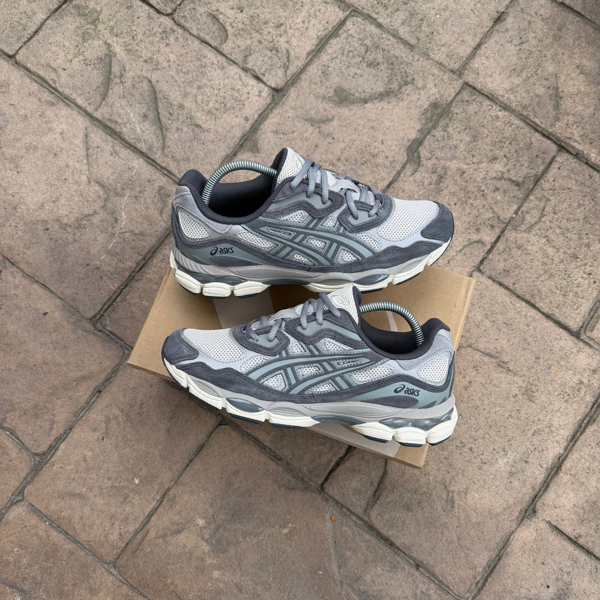 Pair of ASICS Gel-NYC Oatmeal Obsidian trainers
