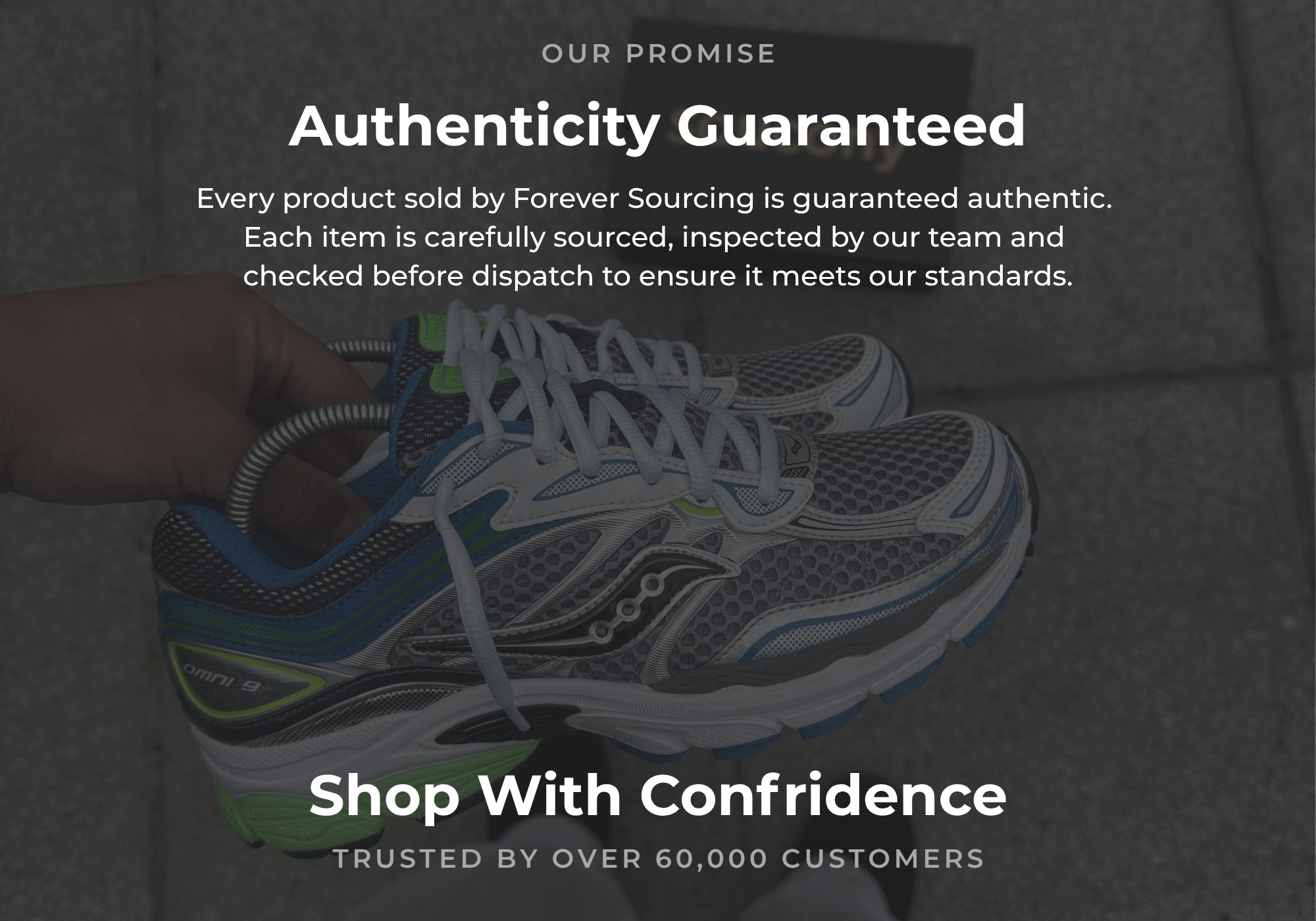Saucony ProGrid Omni 9 trainers being inspected by Forever Sourcing as part of our authenticity guarantee.