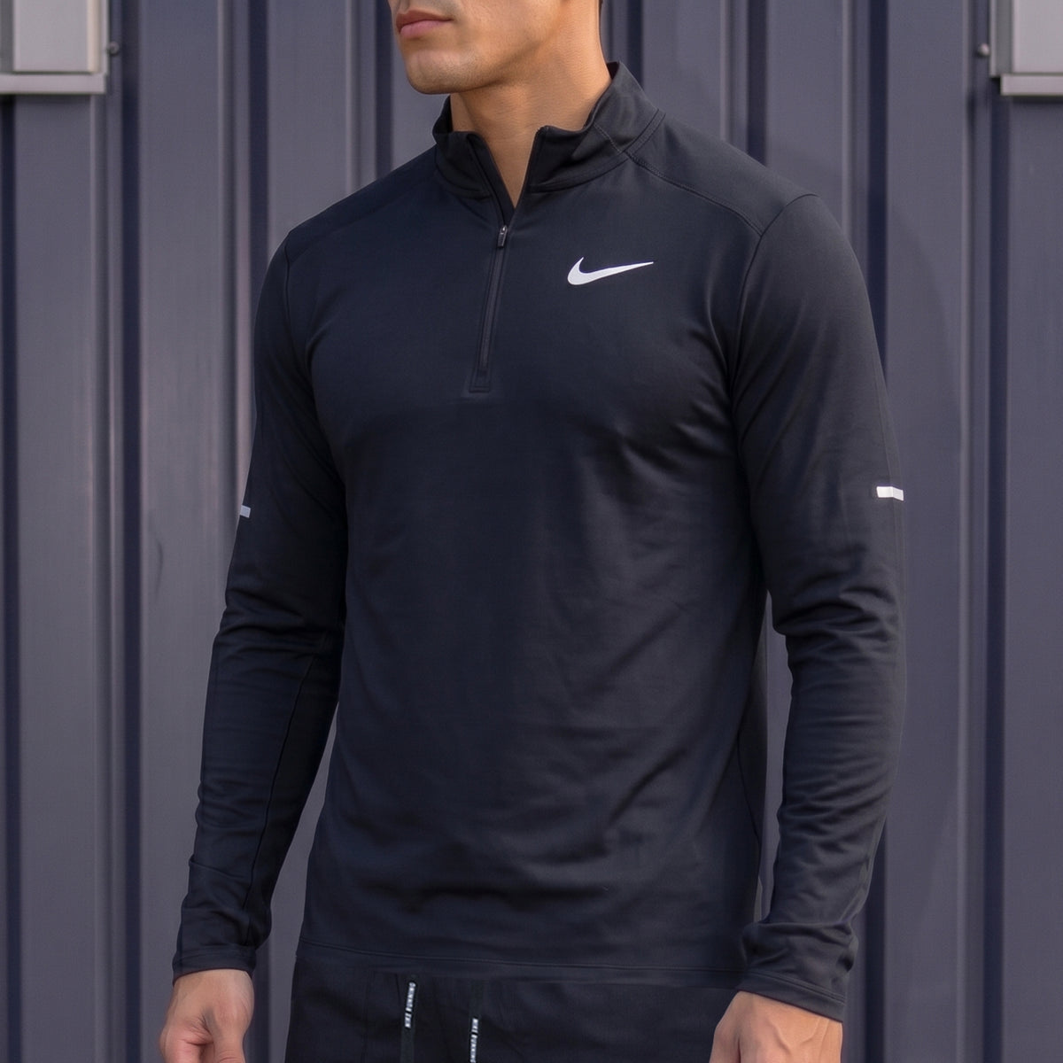 Nike Element Black 1/4 Zip Running Top worn by model