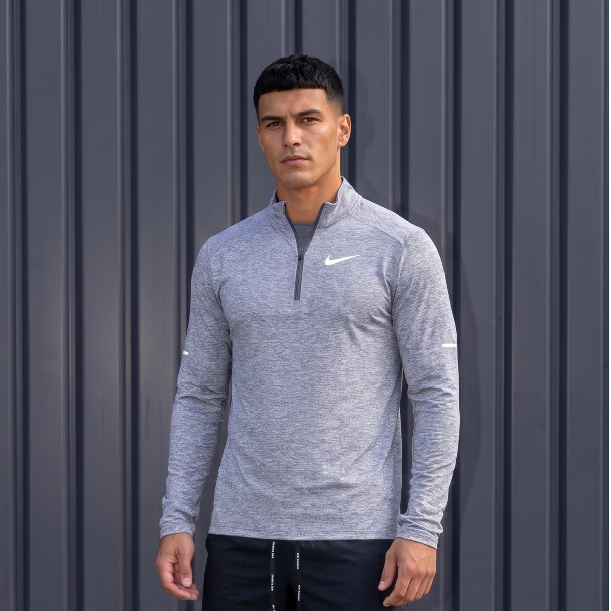 Nike Element Grey 1/4 Zip Running Top worn by model
