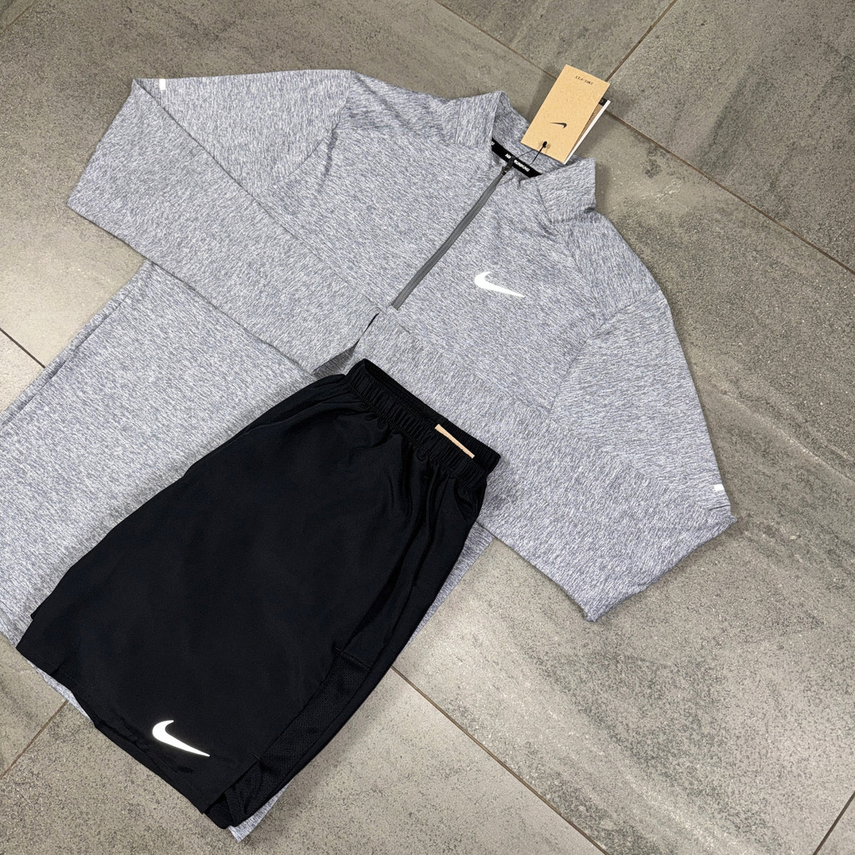 Nike Grey Running Top and Black Challenger Shorts activewear outfit