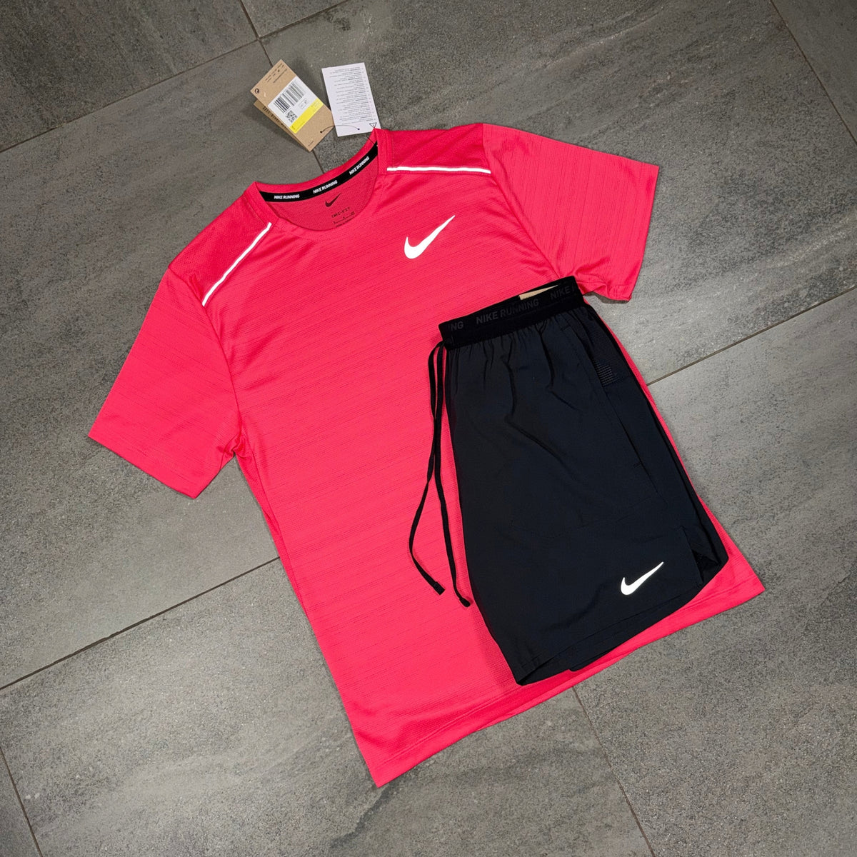Nike Miler Aster Pink T-Shirt and Black Flex Stride Shorts outfit