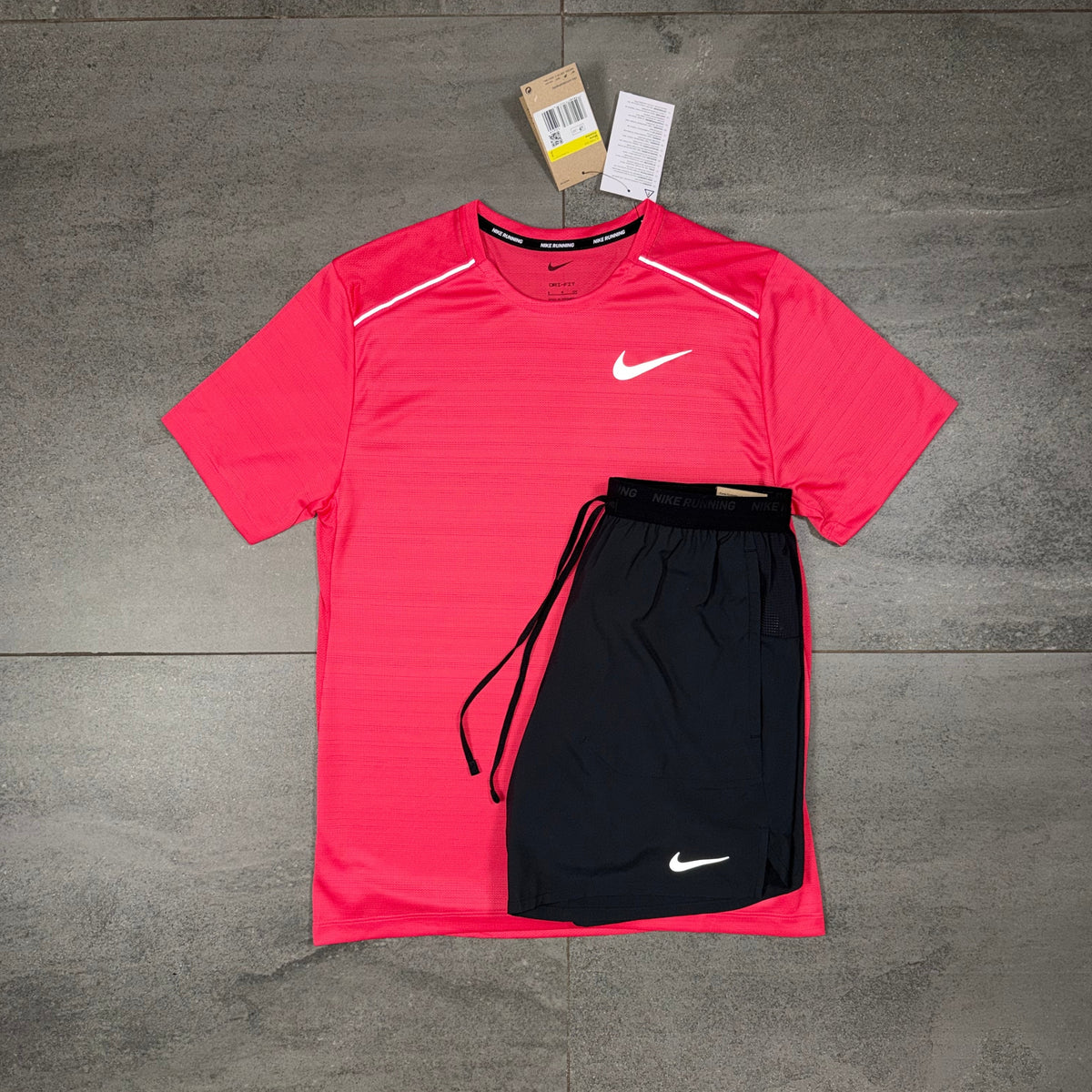 Nike Miler Aster Pink T-Shirt and Black Flex Stride Shorts Set