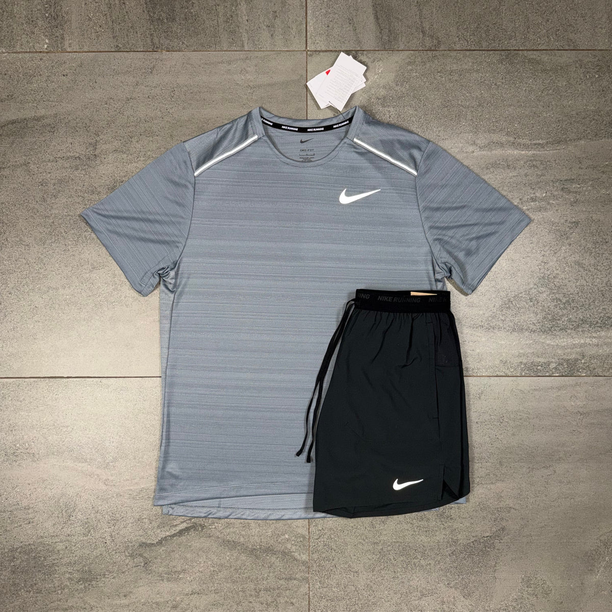 Nike Miler Cool Grey T-Shirt and Black Flex Stride Shorts Set