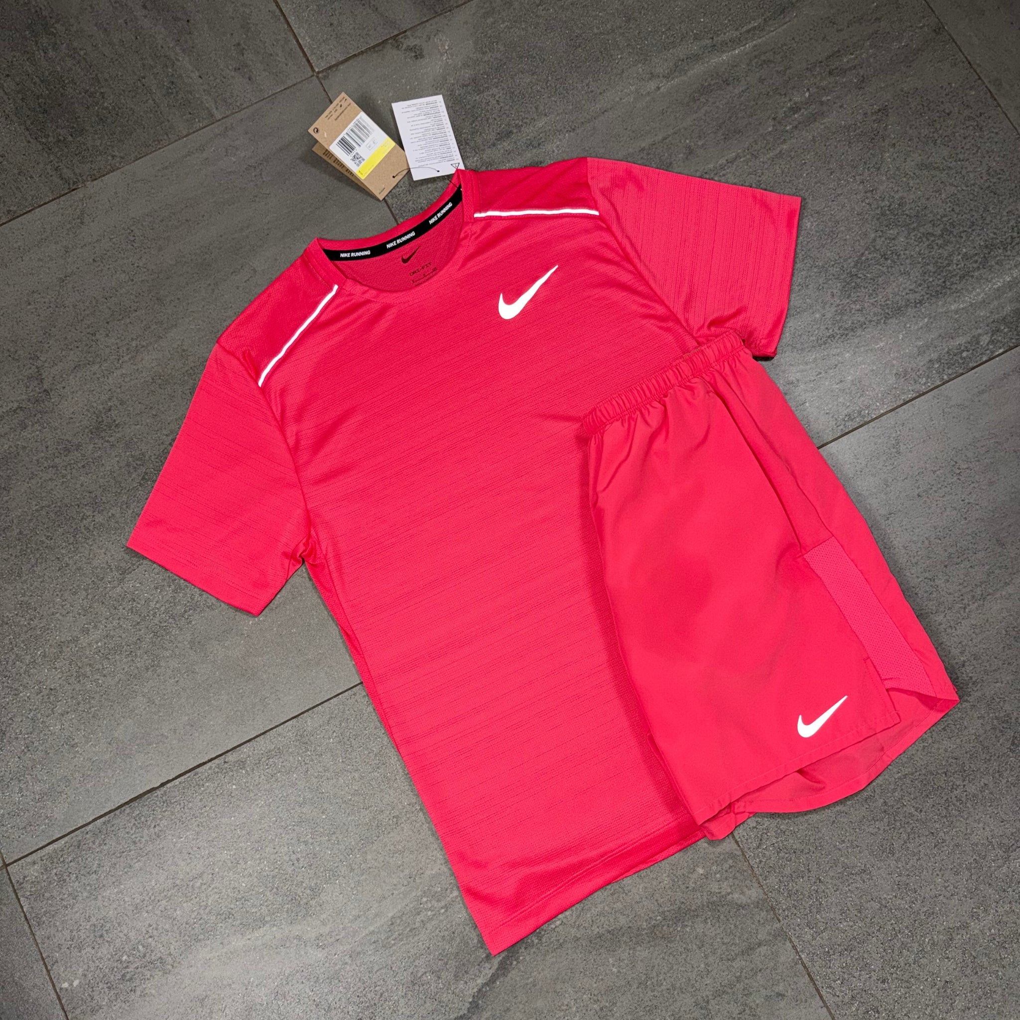 Nike Miler T-Shirt with Challenger Shorts in Aster Pink