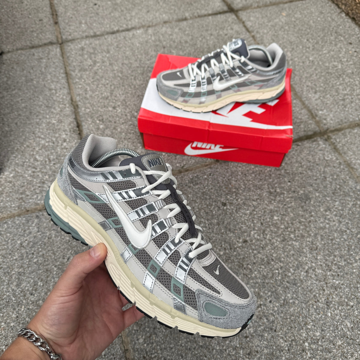 Nike P-6000 Flat Pewter trainer detail view
