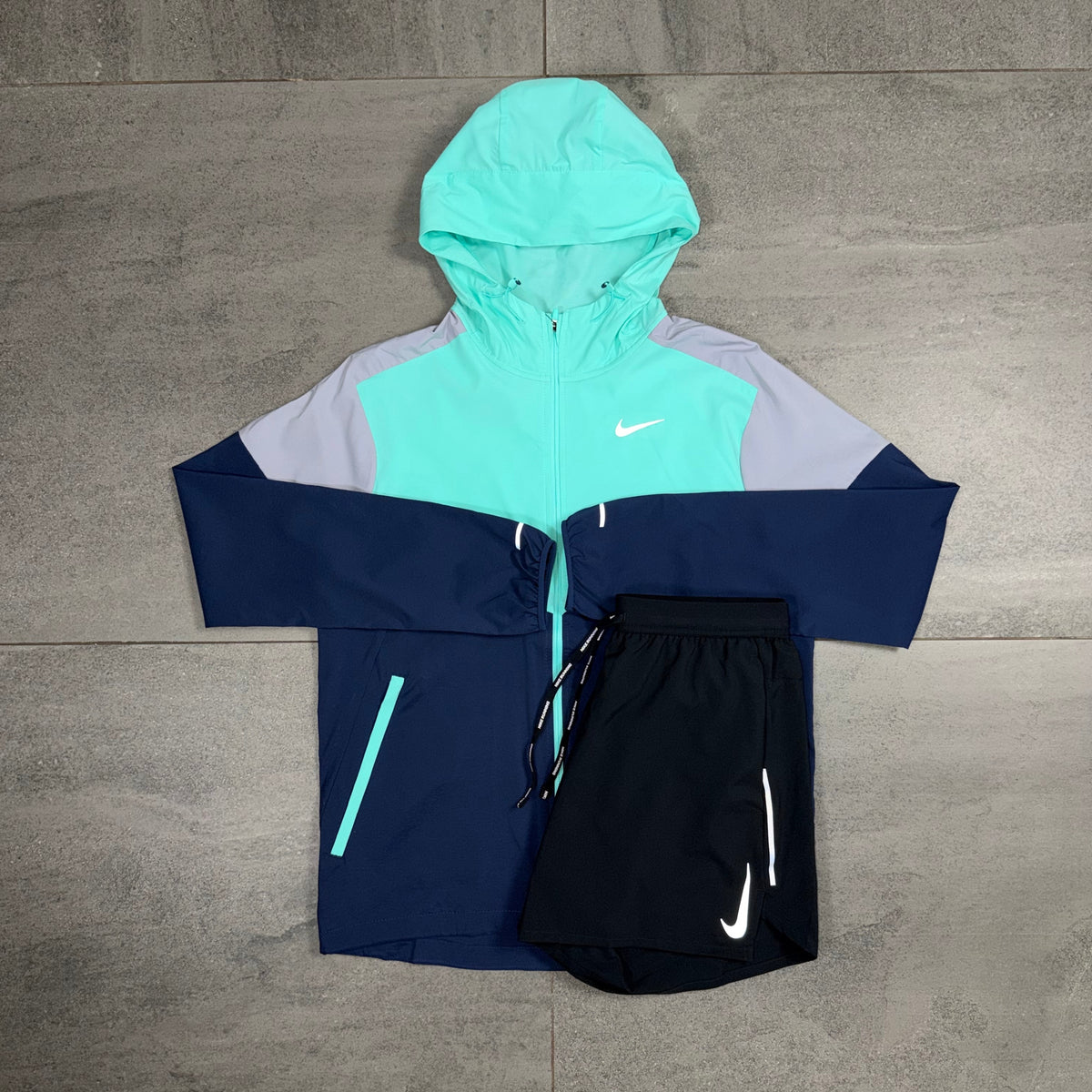 Nike Windrunner Hyper Turquoise and Black OG Flex Shorts Set